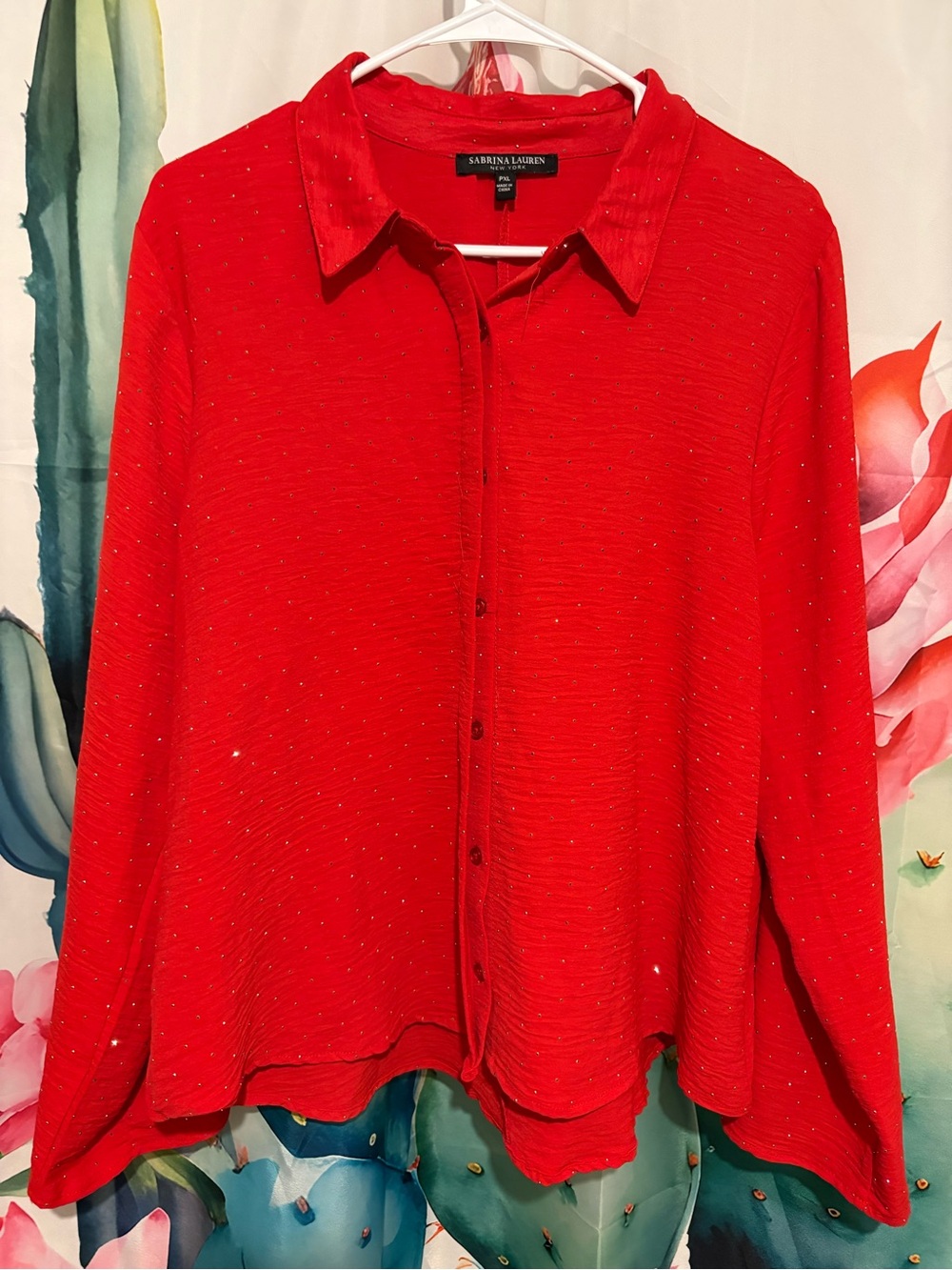 Sabrina Lauren New York Women’s Petites PXL Red w/ Studs Collared Button Blouse